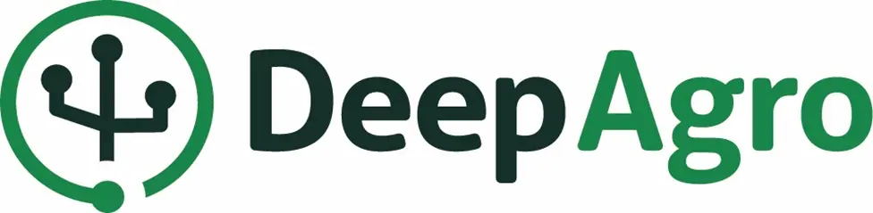 DeepAgro logo featuring a green circular technology-inspired icon beside the words “DeepAgro” in dark green and bright green.