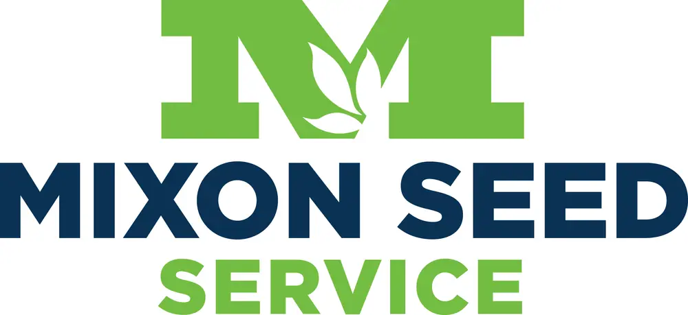 Mixon Seed Service logo featuring green and navy text with a stylized leaf design above the company name.